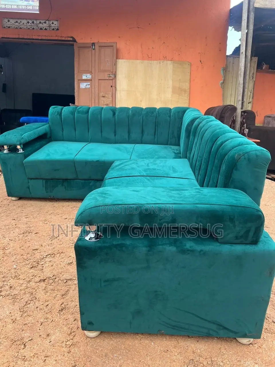 Simple L-Shaped Sofa With Stripes Made in Good Timber