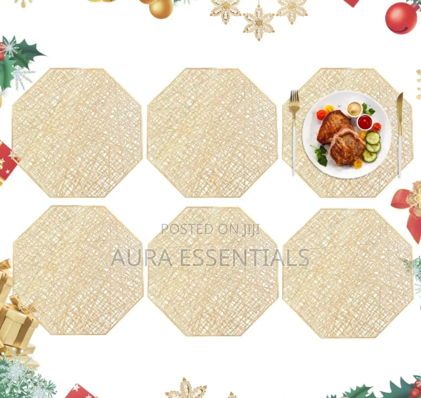 6pcs Gold Octagon Placemats