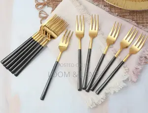 12pcs Black and Gold Forks