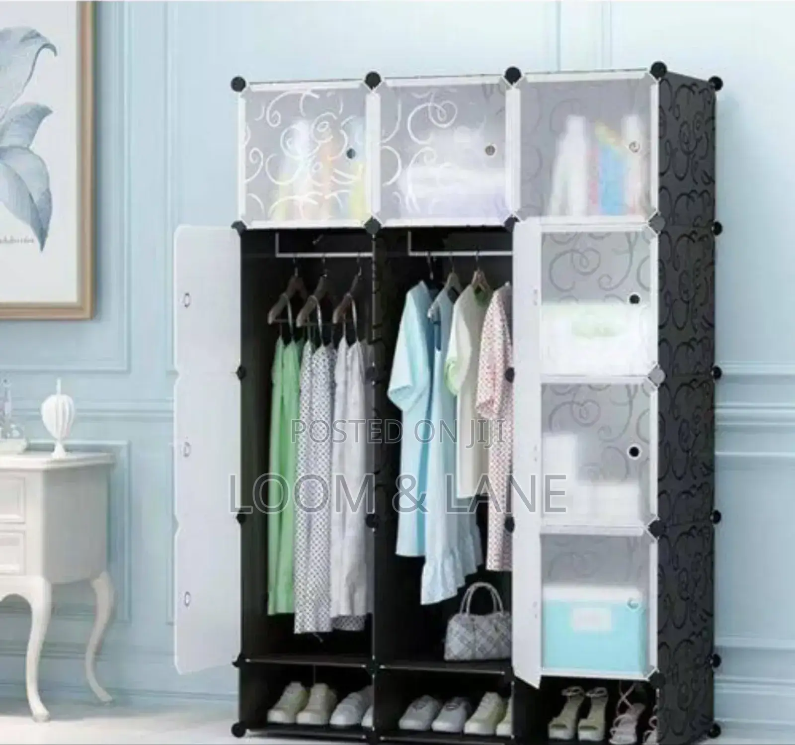 3 Column Frosted Plastic Wardrobe - Black