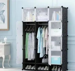 3 Column Frosted Plastic Wardrobe - Black