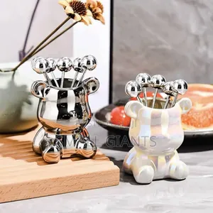 Stainless Steel Bear Fruit Folk Holder With 6 Folks
