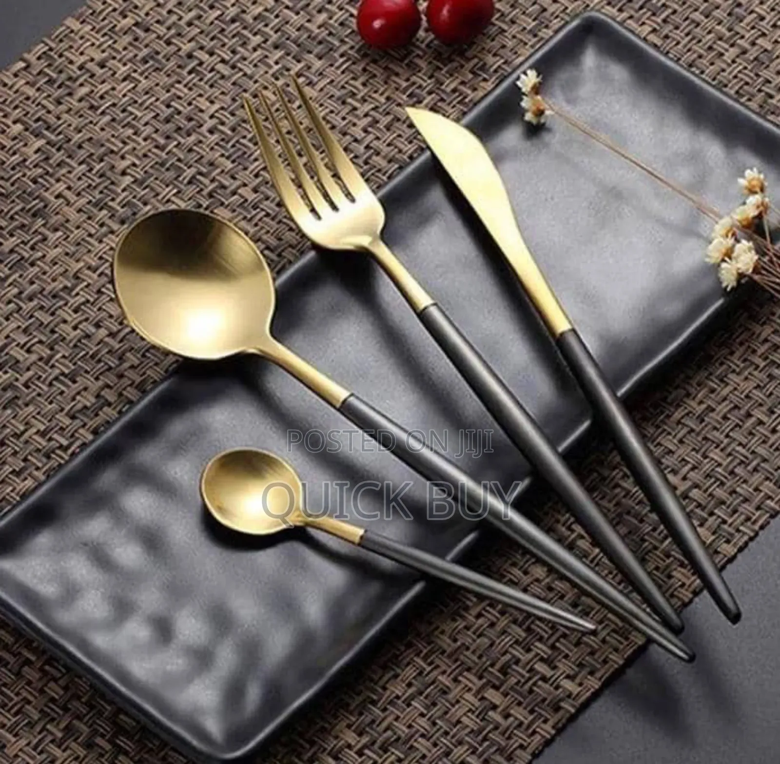 Elegant Classic Stainless Black+Gold Cutlery Set /24 PCS