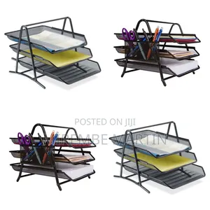 Office 3 Tier Document Tray File Desk Organizer - Black