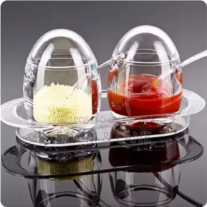2pcs Acrylic Salt Sugar Jar With Tray