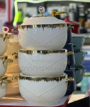 3pcs Ceramic Gold Rim Serving Bowls