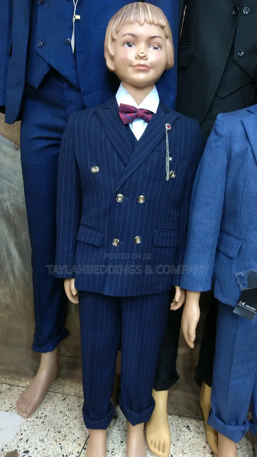 Boys'suit Vintage Stripe Double Breasted Jacket Vest Pants