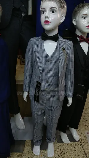 Boys Gray Plaid Checked Tuxedo Suits Blazer