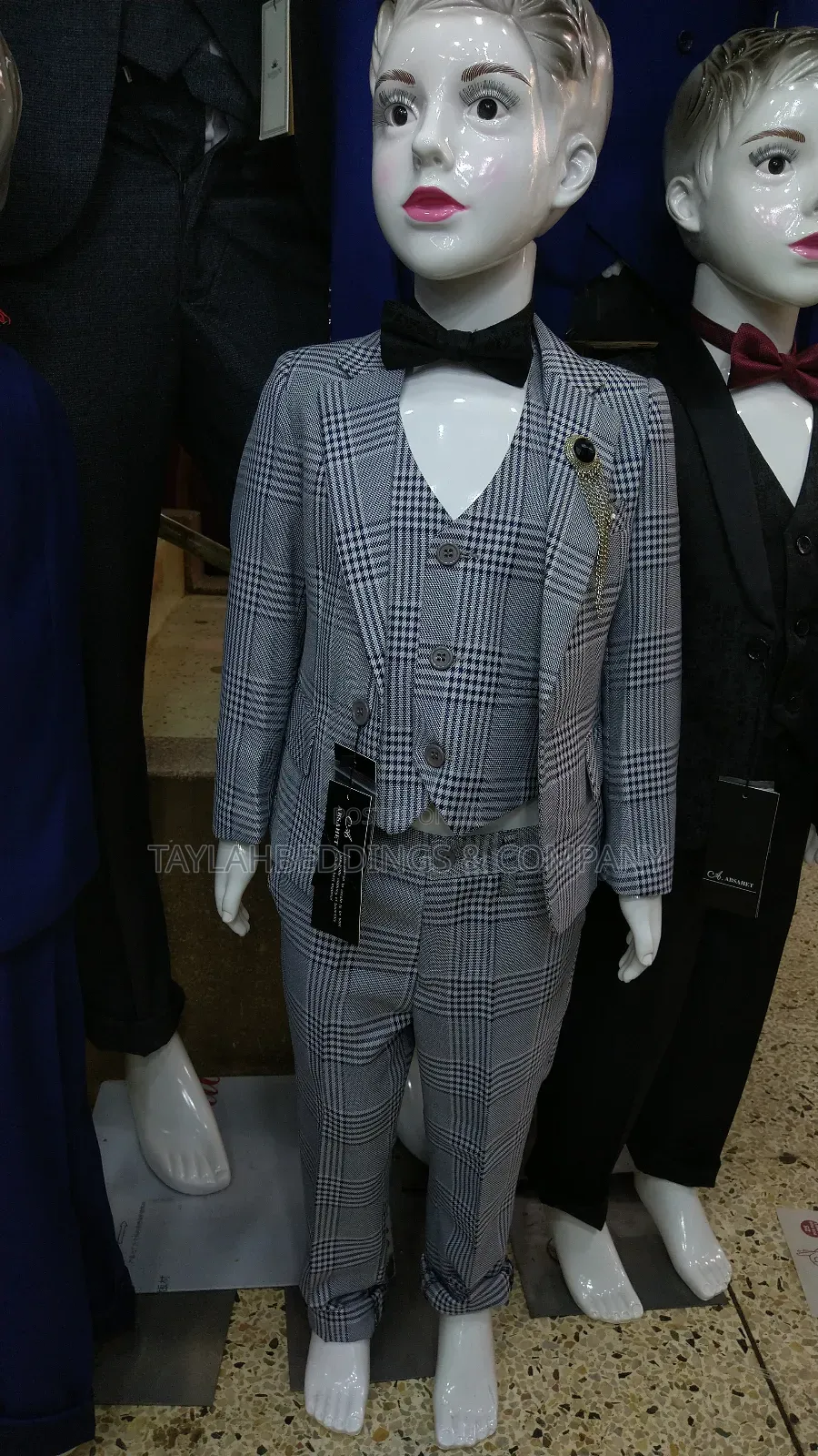 Boys Gray Plaid Checked Tuxedo Suits Blazer