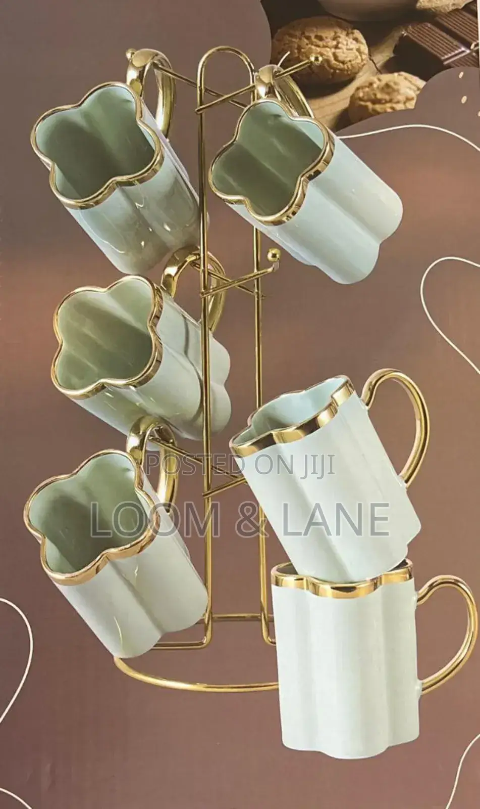 Green Gold 6pcs Mugs With Rack