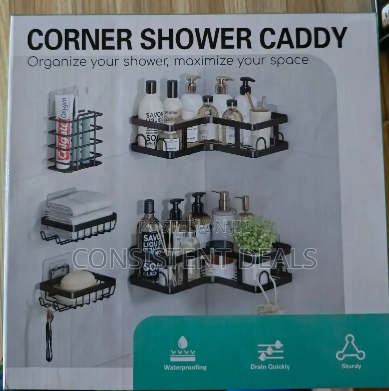 5pcs Wall Mounted Bathroom Shower Caddy Set
