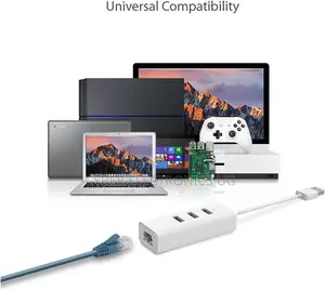 USB 3.0 to 3 Port Usb Hub to Ethernet RJ45 Adapter