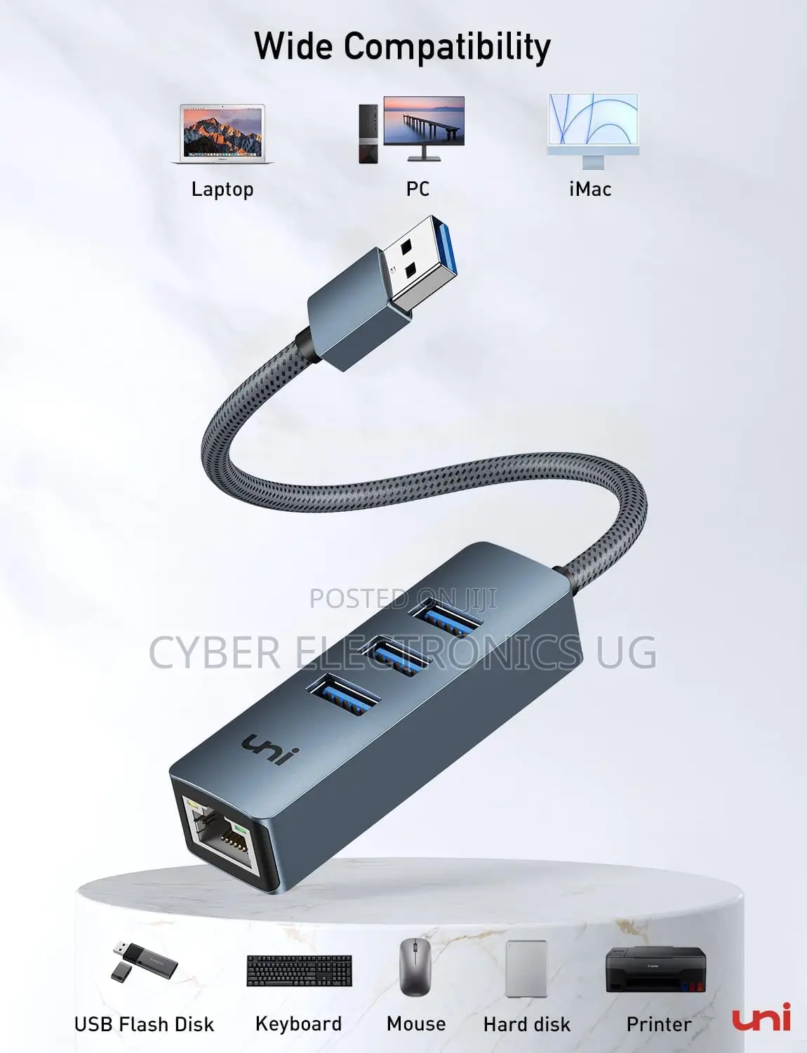 USB 3.0 to Ethernet Adapter With 3 Port Usb Hub
