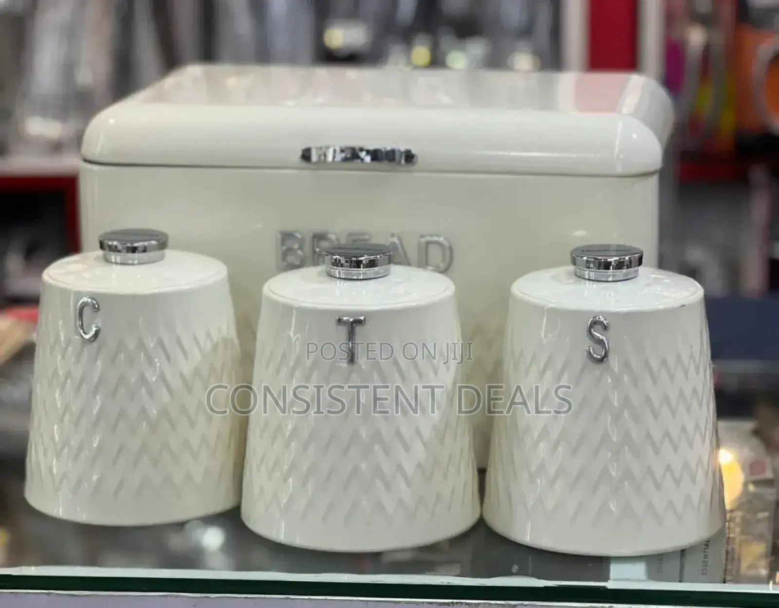 4pcs Bread Box and 3 Canister Storage Set