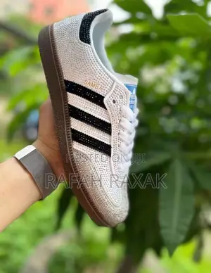 Original White/Black Crystal Stoned Adidas Samba Sneakers