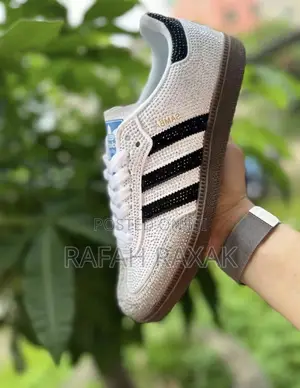 Original White/Black Crystal Stoned Adidas Samba Sneakers