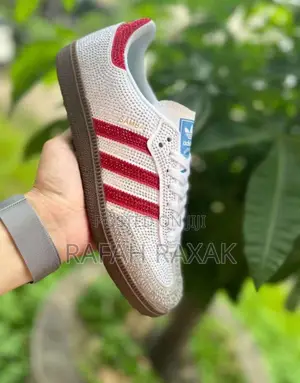 Original White/Red Crystal Stoned Adidas Samba Sneakers