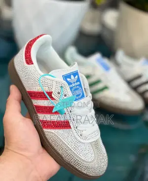 Original White/Red Crystal Stoned Adidas Samba Sneakers