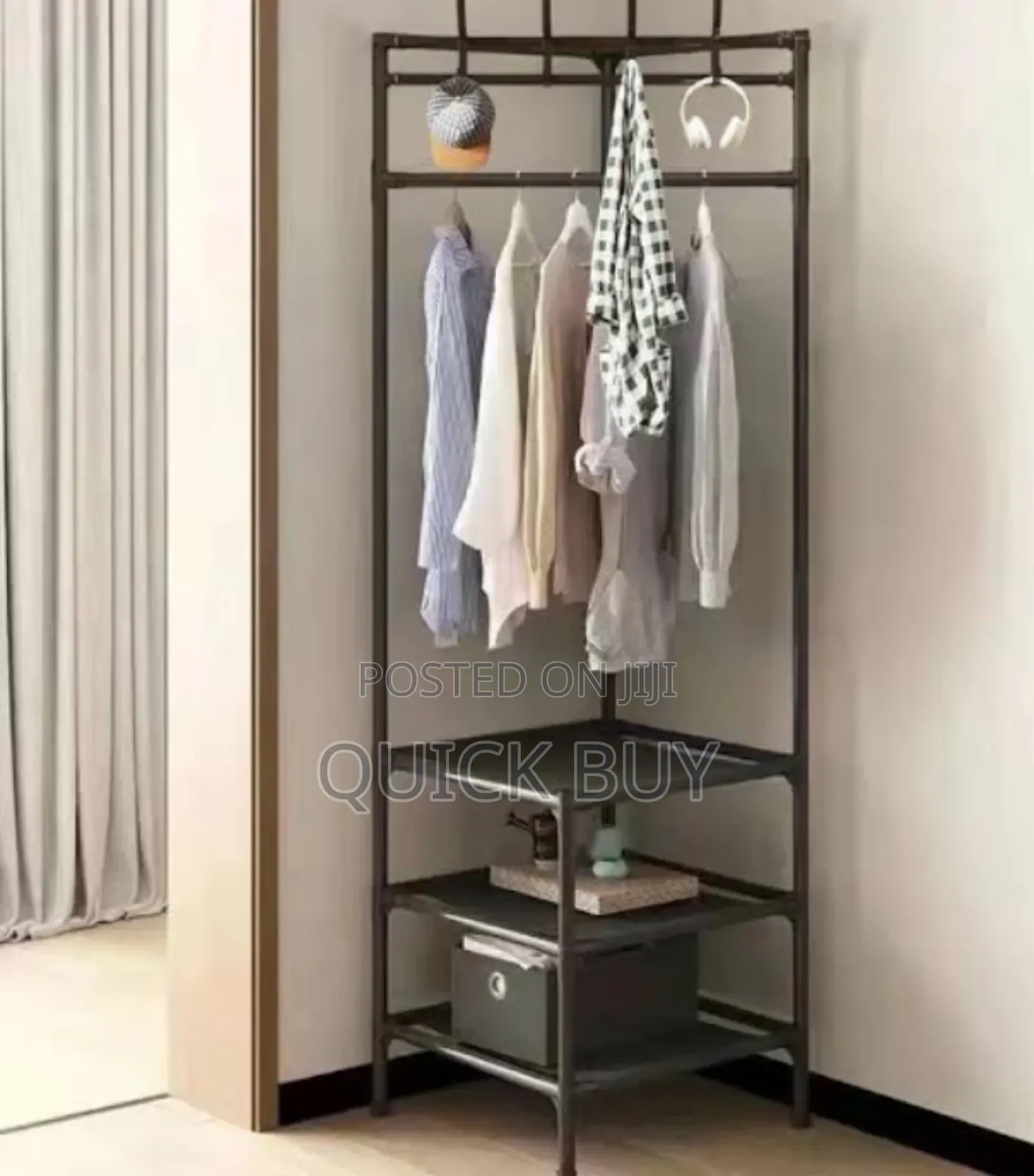 Freestanding Metallic Multi-Layer Corner Clothes Rack