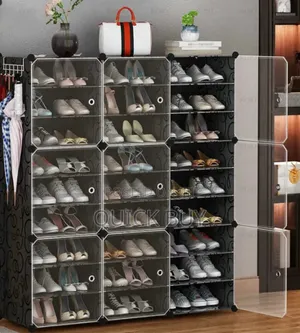 Modern Black Plastic Shoe Cabinet Multi-Layer