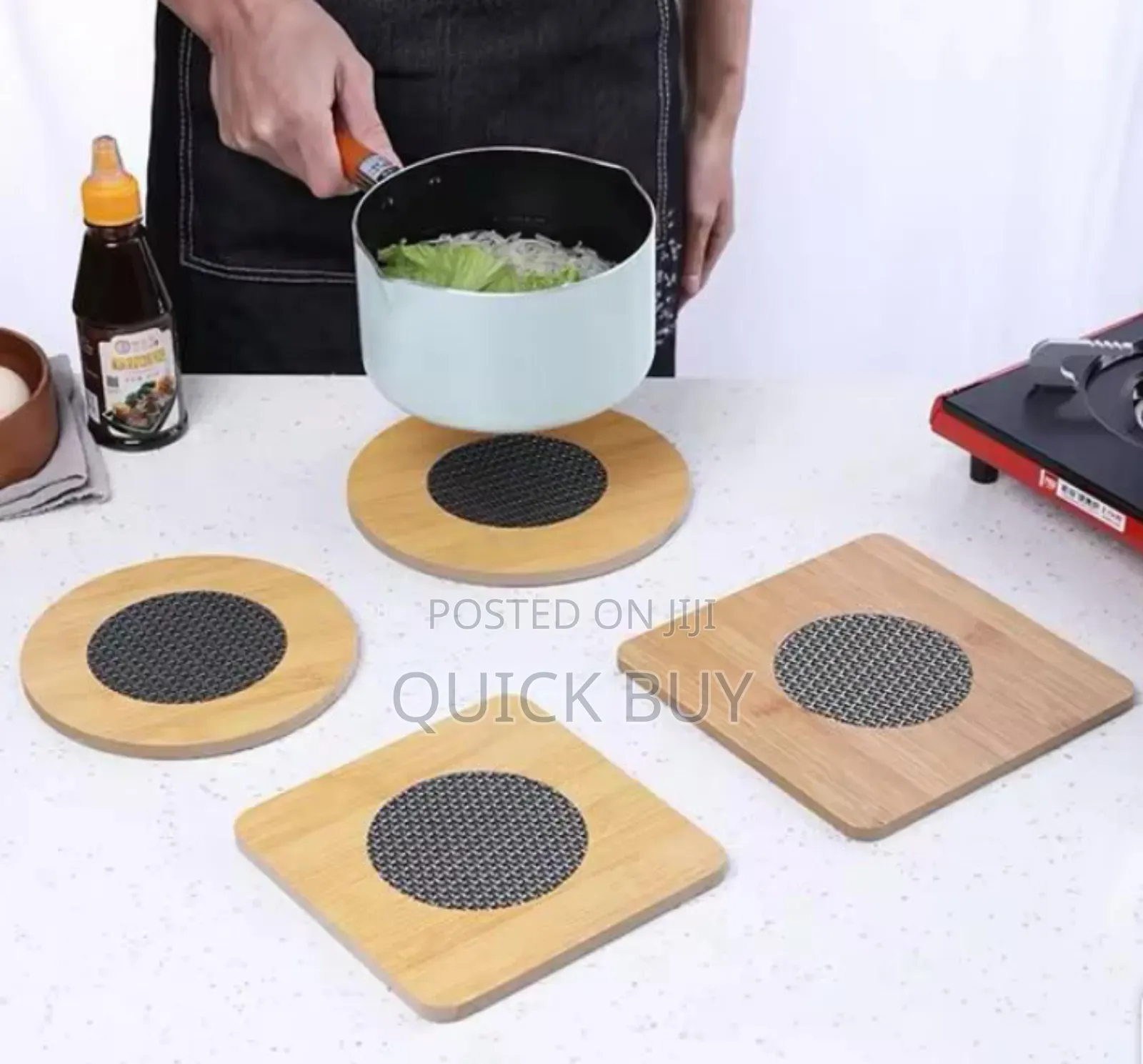 Natural Wooden Square Heat Pad/Waterproof,Non-Slip Holder