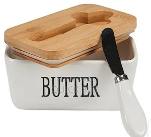 Stylish Unique Porcelain Butter Bowl/Dish With Lid Knife
