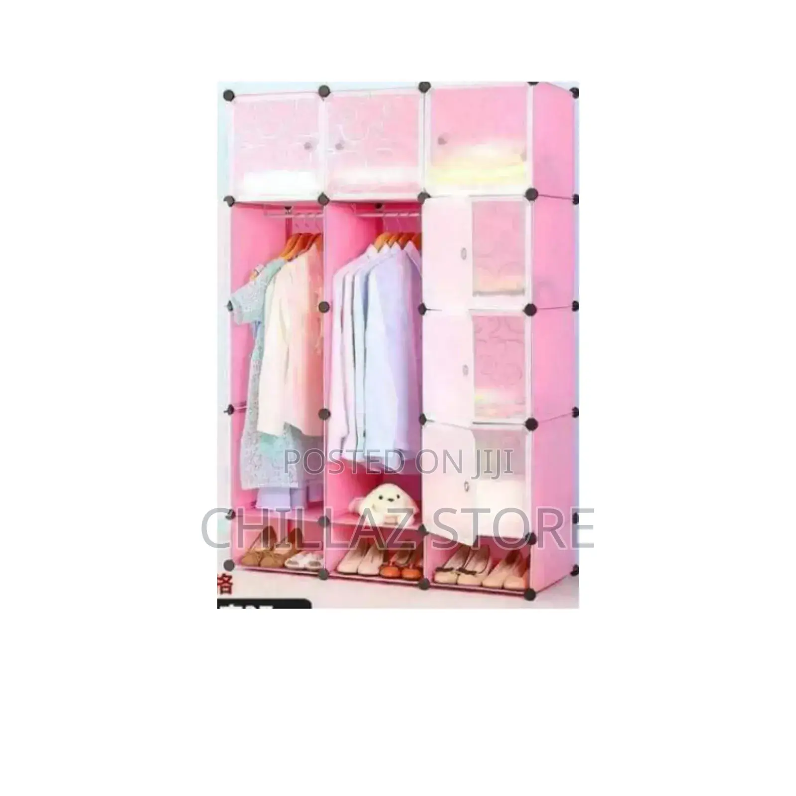 3 Columns Plastic Wardrobe Pink.