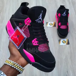 New Airjordan 4 Retro Black and Pink in Stock