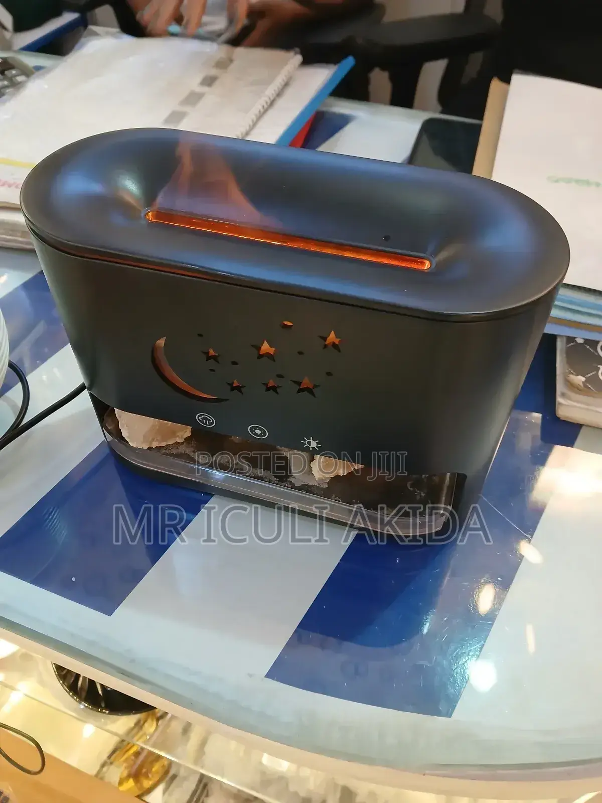 200ml Crystal Salt Stone LED Fire Flame Aroma Humidifier