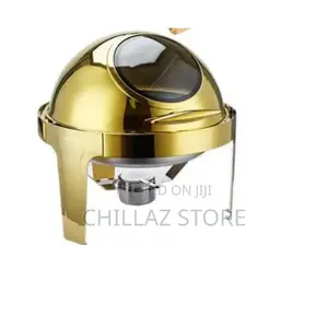 Gold Round Chafing Dish With Glass.