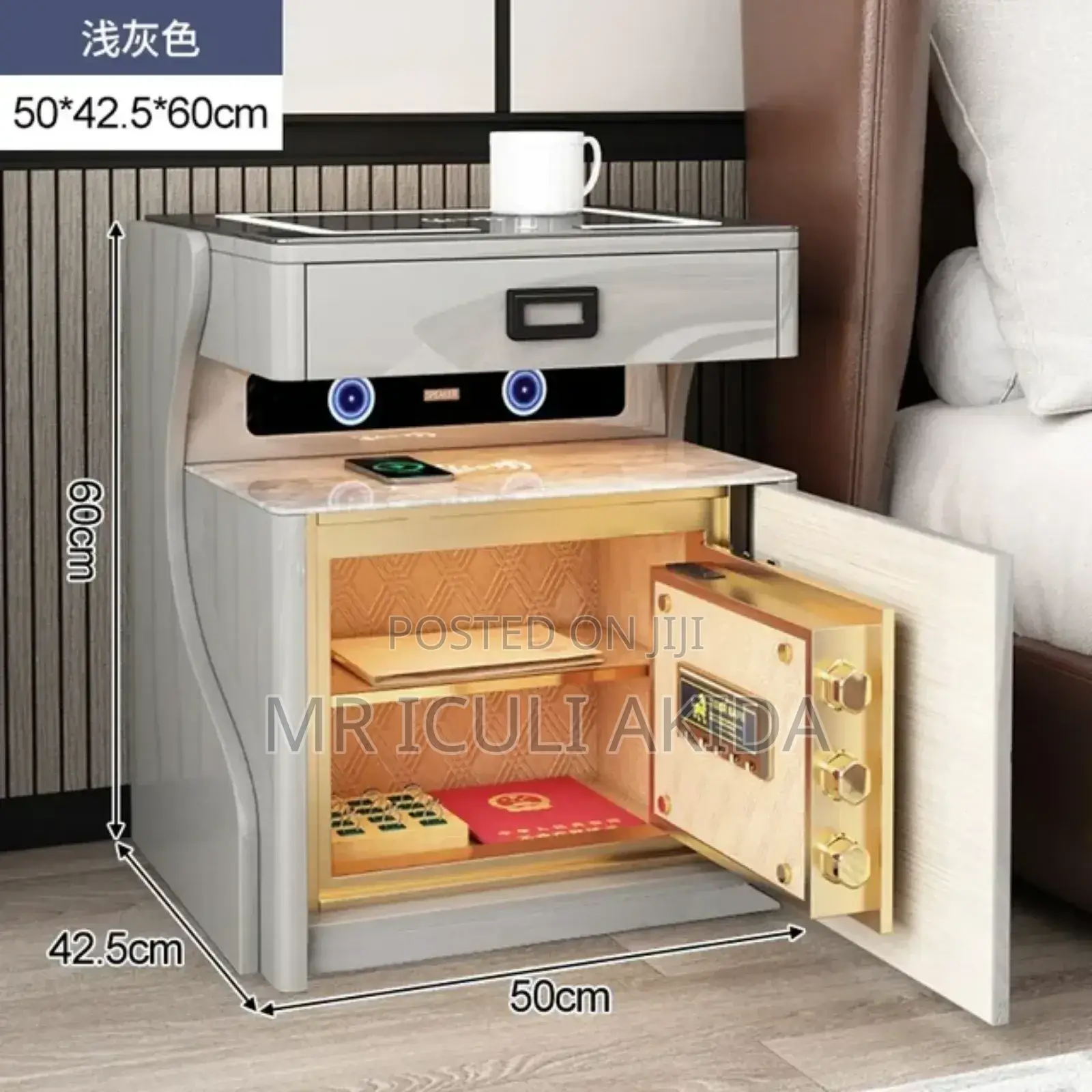 Smart Bedside Table WTH Wireles Chager,Speaker,Cash Box Safe