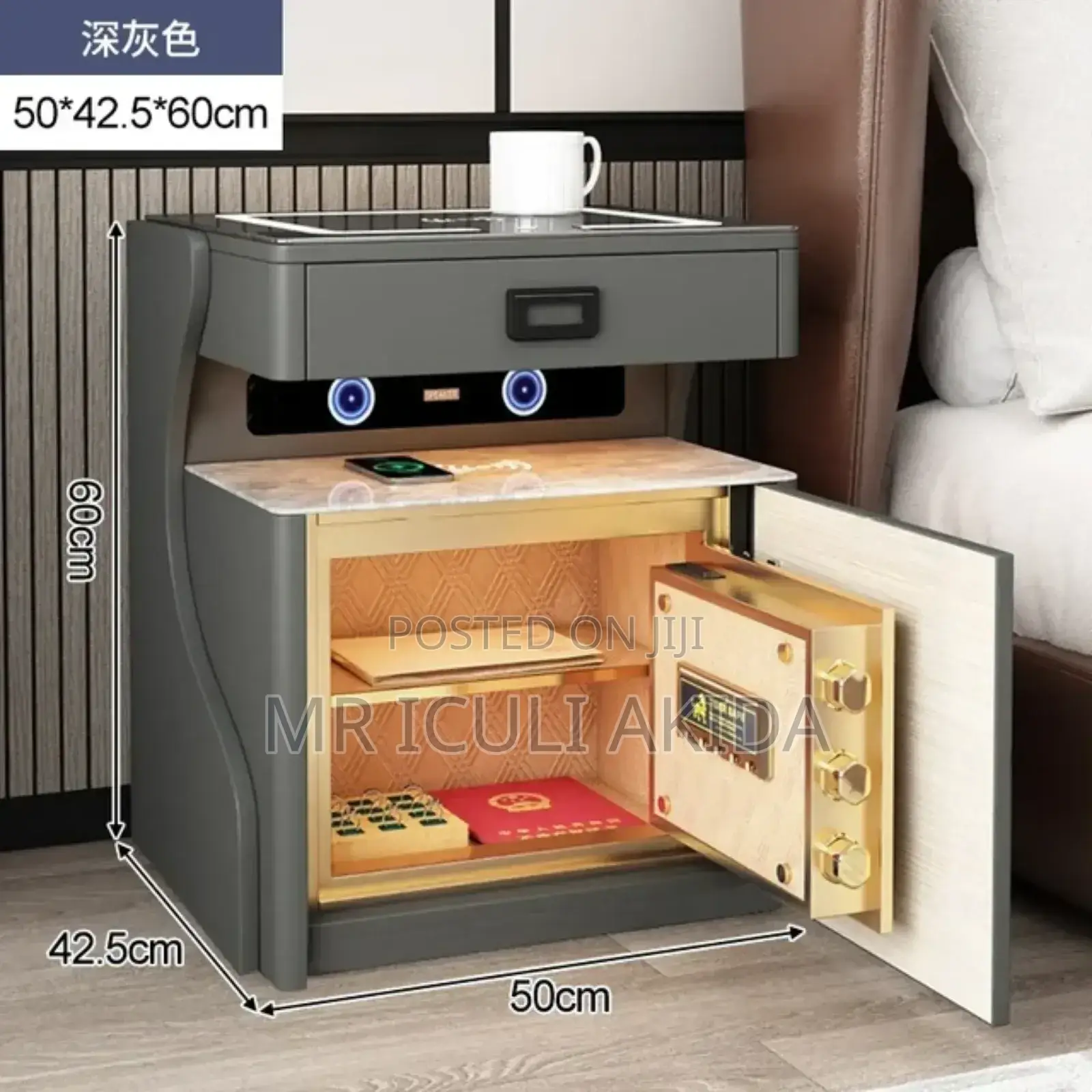 Smart Bedside Table WTH Wireles Chager,Speaker,Cash Box Safe