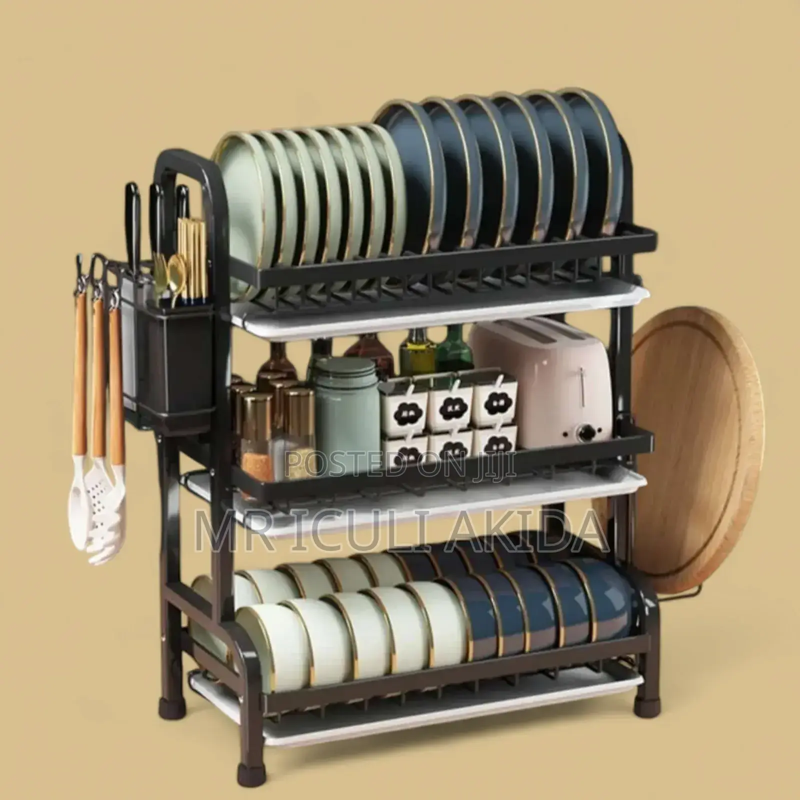 3tier Kitchen Dish Drying Rack WTH Tray Utensil/Board Holder