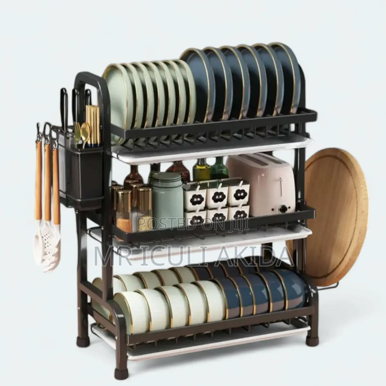 3tier Kitchen Dish Drying Rack WTH Tray Utensil/Board Holder