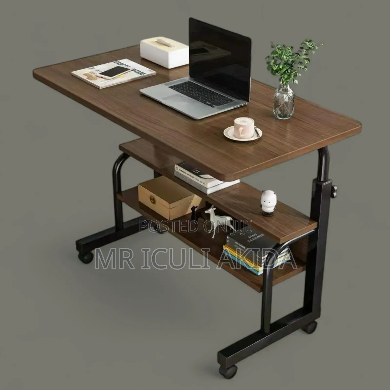 Adjustable Height Bedside Laptop Table WTH Wheels And Shelf