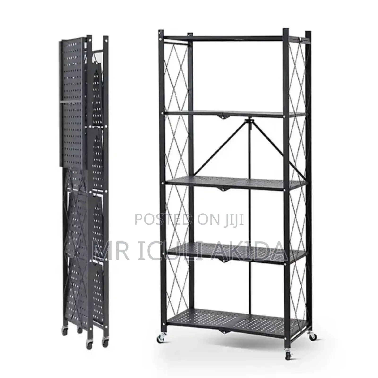 5tier Metallic Foldable Kitchen Storage Rack Organiser