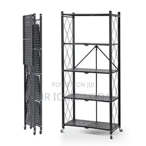 5tier Metallic Foldable Kitchen Storage Rack Organiser