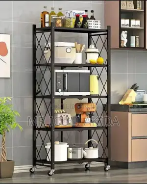 5tier Metallic Foldable Kitchen Storage Rack Organiser