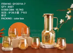 Amber Color Juice Jug Set With 6 Glasses
