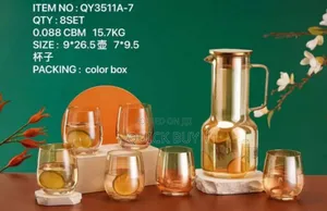 Classic Modern Amber Color Juice Jug Set With 6 Glasses