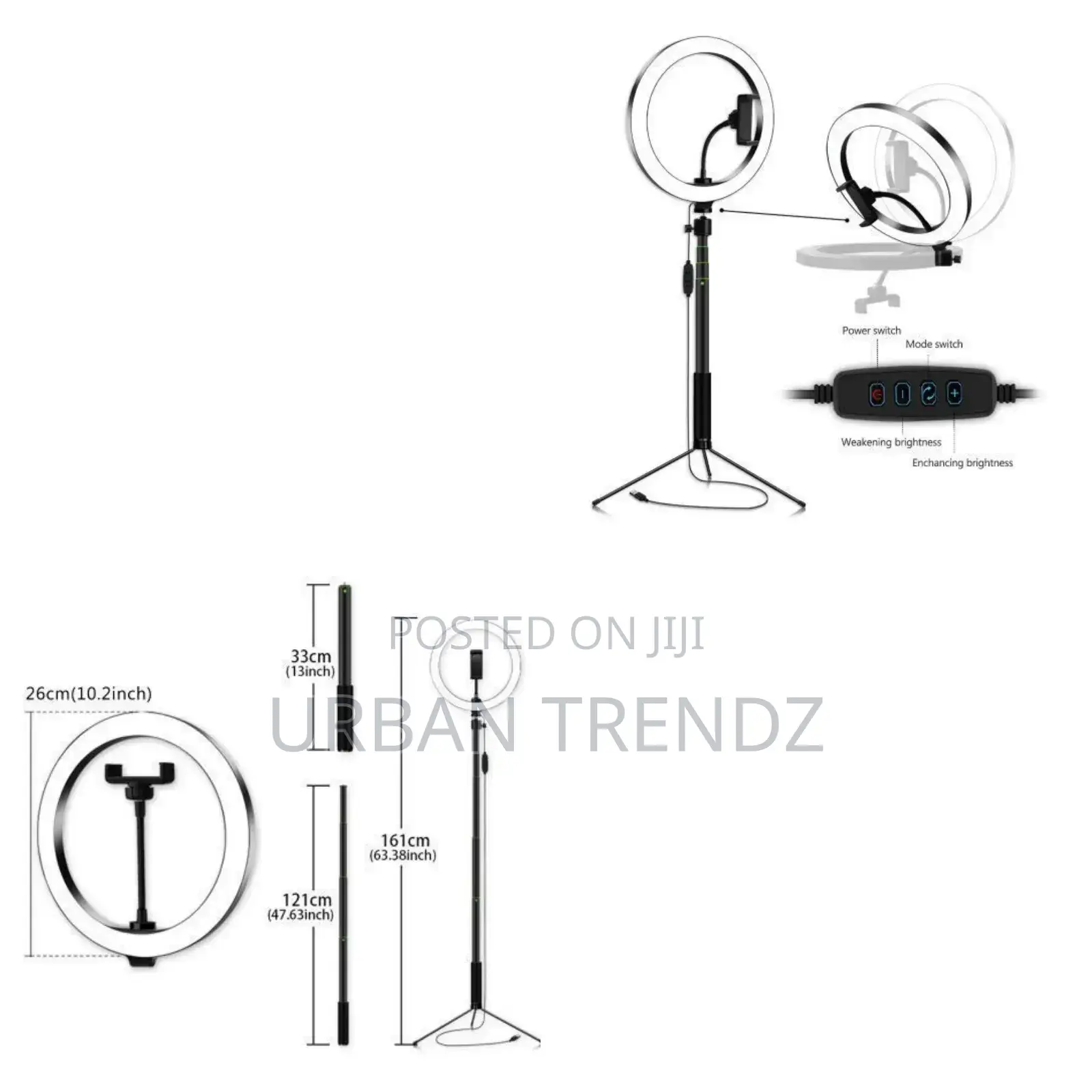 10inch Dimmable Ring Light With a Tripod Stand- Black/White