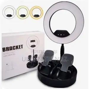 Retractable Ring Light With 3 Phones Cradle, Black