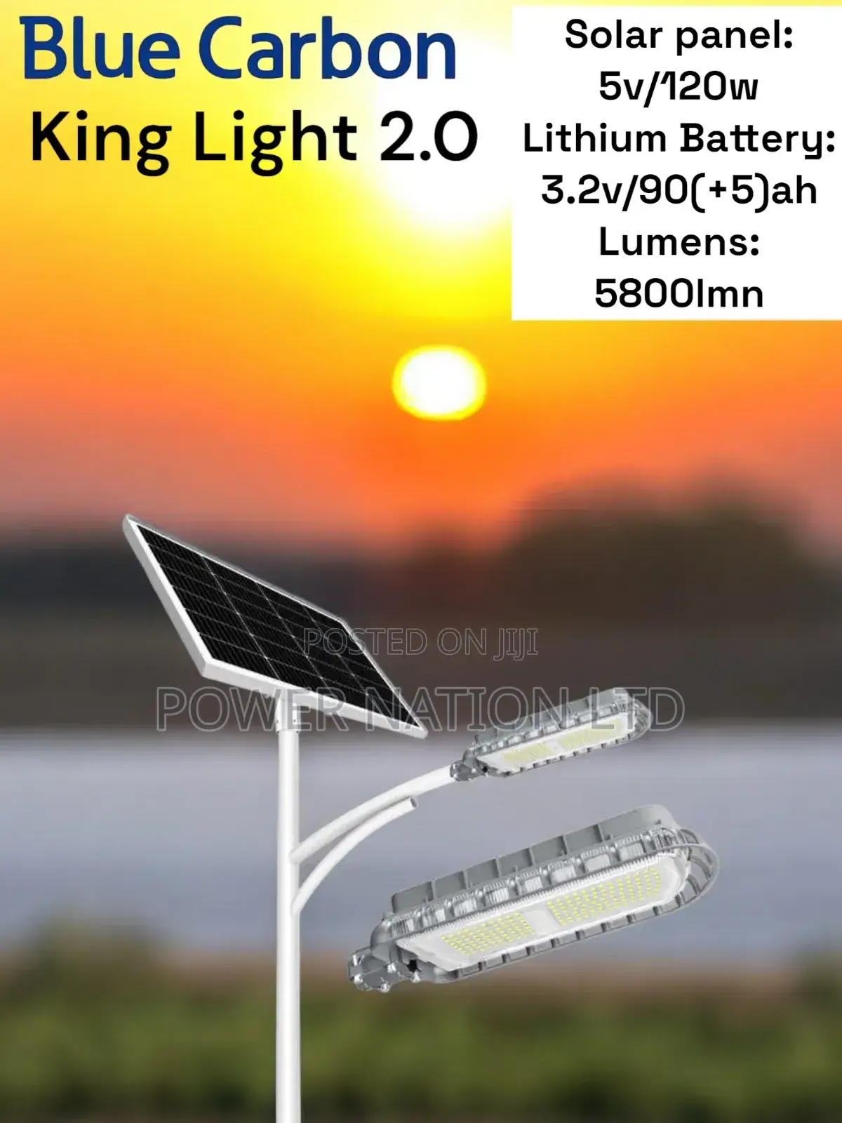 2.0 Blue Carbon King Solar Street Light W/T Panel 120w 90ah