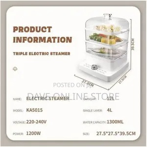 DSP 1300ML 3 Tier Electric Vegetable Food Steamer Pot- White