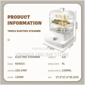 DSP 1300ML 3 Tier Electric Vegetable Food Steamer White