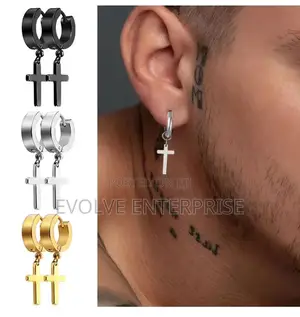 2pc Stainless Steel Men Cross Earring
