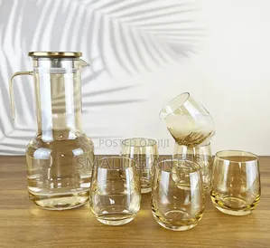Amber Color Juice Jug Set With 6 Glasses