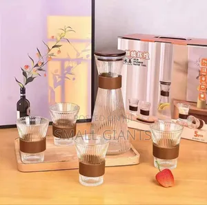 Heat Resistant Walnut Sleeve Glass Water Jug Set