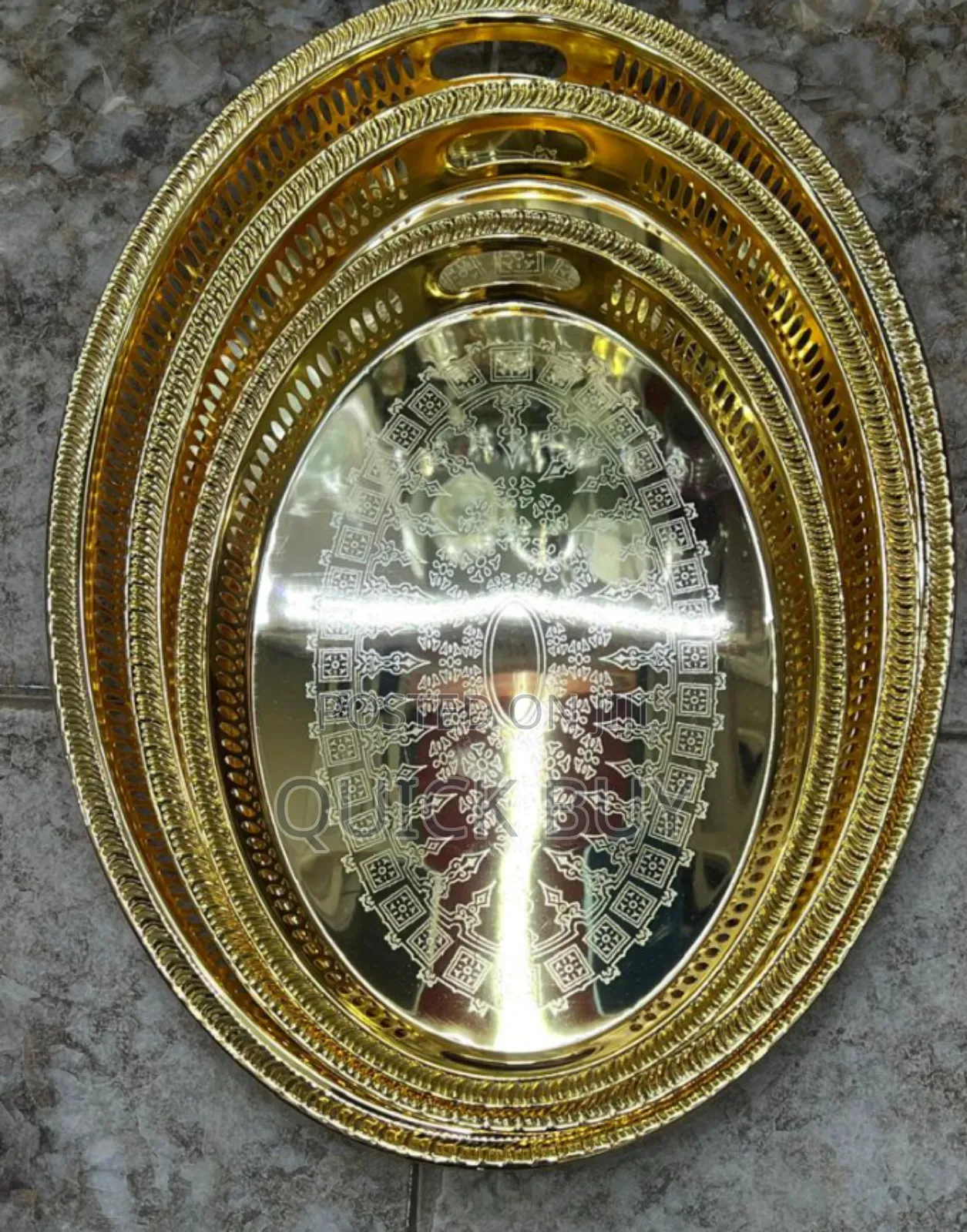Golden Wear Resistant Serving Tray Plates 3pcs