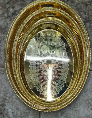 Golden Wear Resistant Serving Tray Plates 3pcs